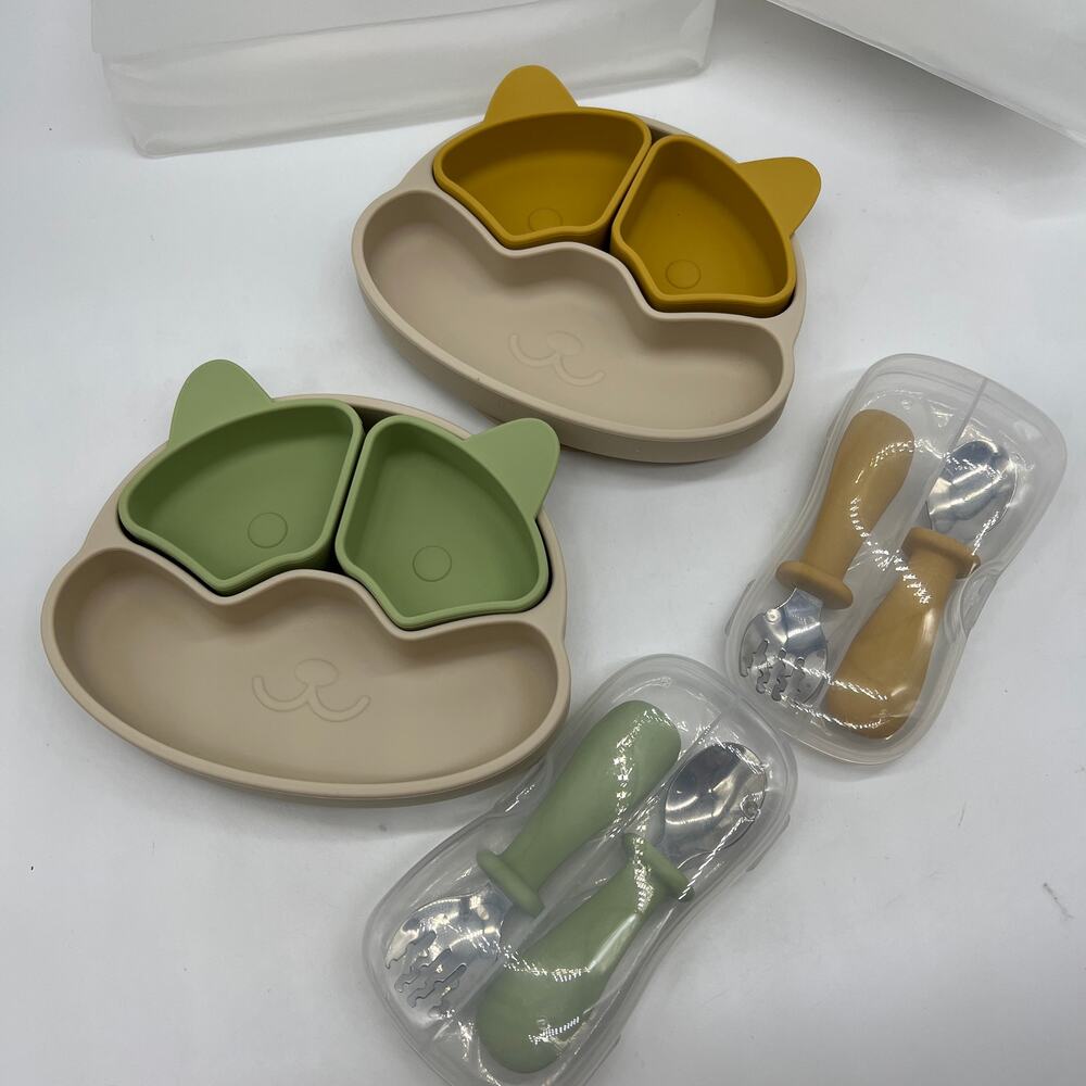 DEMVEK Silicone divided Plate with spoon & fork for Babies/Toddlers Set of 2